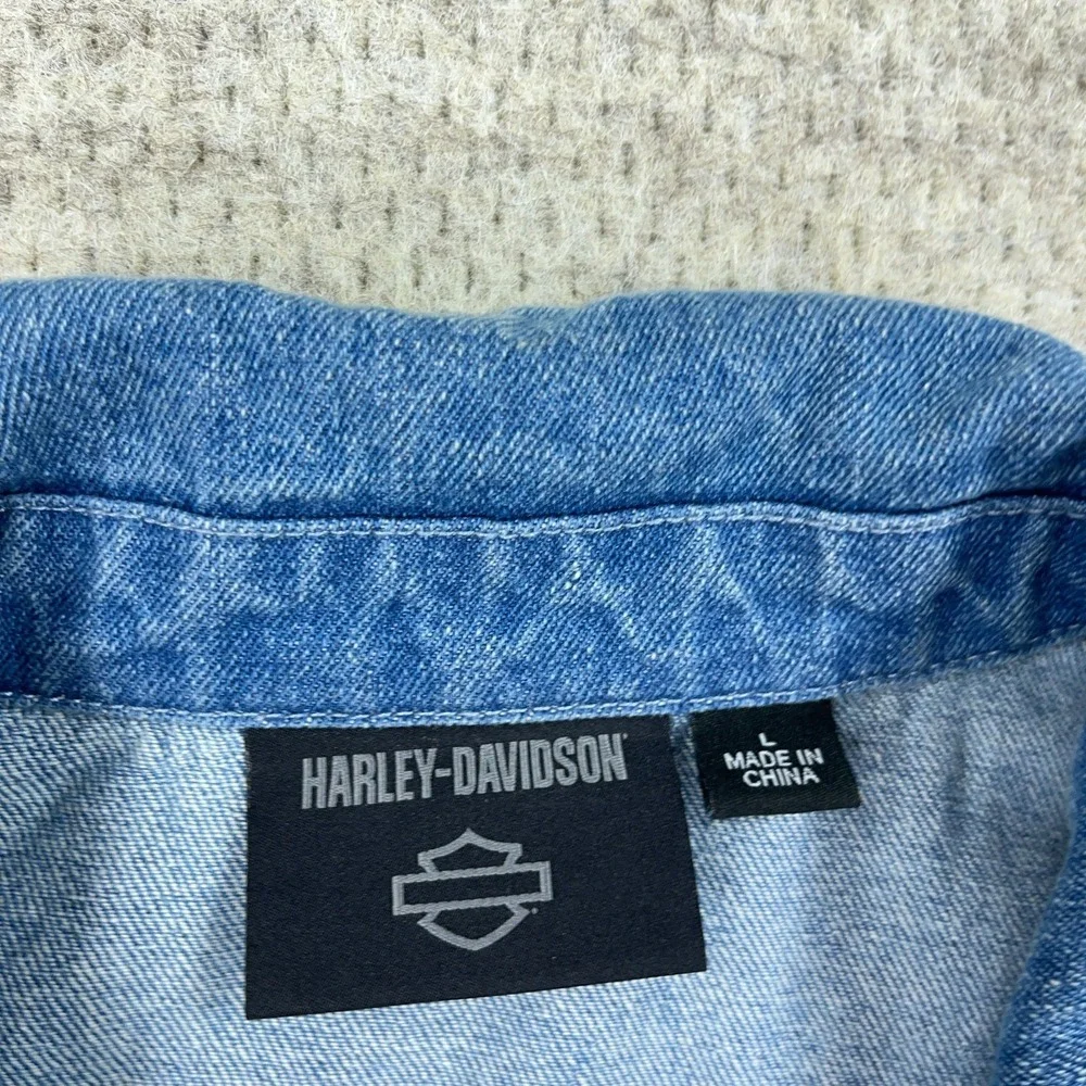 Harley Davidson Denim Bib Coverall Jumpsuit Women Large Blue Embroidered Y2K - Picture 5 of 16